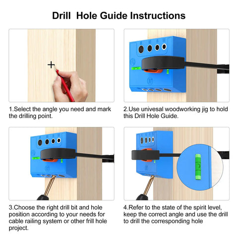 Step-by-step guide using Upgraded Drill Guide Jig With 3 Angles 30 45 90 Degrees For Angled And Straight Holes Includes 4 Drill Bit Sizes