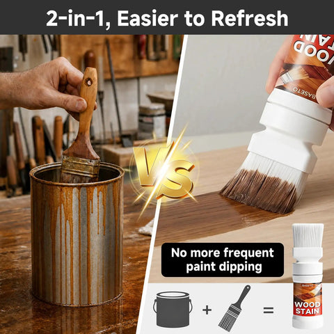 Water Based Wood Stain And Sealer In One With Detachable Brush For A Buttery Smooth Black Walnut Finish On Diy Furniture And Hassle Free Cabinet Touchups showcased in a comparison of traditional paint vs modern application.