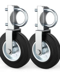 Heavy Duty Gate Wheels Two Pack Slick Support Casters For Metal Swing Gates Fits One Point Five Eight Inch To Two Inch Frames close-up view of durable casters