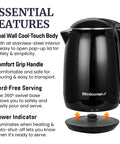 1.8L Double Wall Insulated Kettle With Cool Touch Exterior, 1500W Quick Boil, Stainless Steel Interior And Lid, 360 Degree Swivel Base