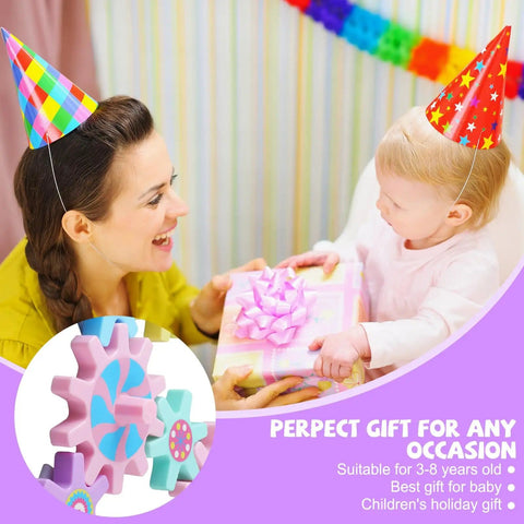 Mother and baby at a birthday party with 36 Piece Magnetic Gear Set For STEM Learning And Hands On Magnetic Construction Toy.