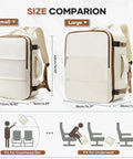 Size comparison of Go-To Travel Backpack for Women and Men Carry On Luggage Flight Ready Personal Item Essentials Waterproof Laptop Backpack Large Capacity Daypack Brown Beige shown in beige
