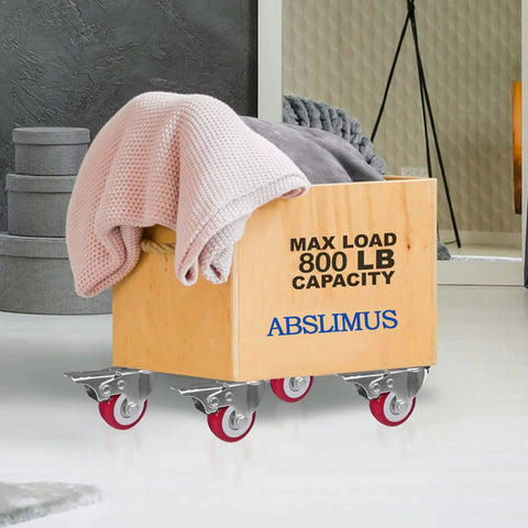 ABSLIMUS 2-inch caster wheels, set of 4 with brakes; red polyurethane wheels on metal swivel plates, 800 lb capacity
