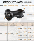 Detailed image of 31.8mm Bike Stem 80mm Length 7 Degree Angle Aluminum 6061 Lightweight specifications chart and dimensions