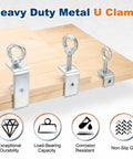 2 Pcs Beefy Carbon Steel Tiger U Clamps 75mm Opening Heavy Duty C Clamps With Eye Hook Screws For Woodworking Welding And Mounting Projects Galvanized Blue White Finish on wood board