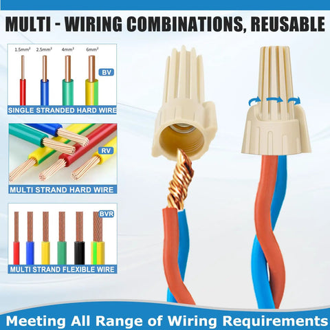 Heavy Duty Beefy Winged Tan Wire Nut Kit 1200 Pcs For 12 Gauge To 22-8 AWG Quick Twist On And Screw On Connectors with wiring diagrams.
