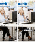 Before and after use of No Drill Under Desk Cable And Wire Management Tray Two Pack Sturdy Alloy Steel Wire Organizer.