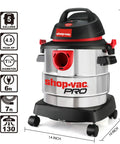 5 Gallon 4.5 Peak HP Wet Dry Vacuum With Stainless Steel Tank Portable Shop Vacuum featuring red accents and measurement guide