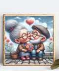Beginner Friendly Diamond Painting Kit For Adults And Grannies With Tools 5D Full Drill Round Diamond Dots Craft Set No Fuss And Funny Home Wall Decor And Gift 12 By 12 Inch featuring elderly couple with heart