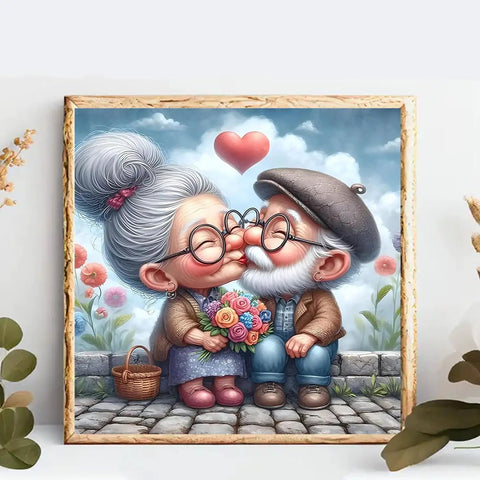 Beginner Friendly Diamond Painting Kit For Adults And Grannies With Tools 5D Full Drill Round Diamond Dots Craft Set No Fuss And Funny Home Wall Decor And Gift 12 By 12 Inch featuring elderly couple with heart