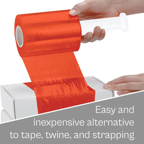 Tough As Nails Heavy Duty 5 Inch Stretch Wrap 12 Pack With Quick Grip Handle 1000 Feet Rolls 80 Gauge Dark Orange Plastic Cling in use