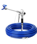 Airless Spray Gun And 50ft Hose Kit With 8 Inch Extension Pole 517 Tip And Tip Guard 3600 PSI For Primers Stains Varnishes And Latex Coatings Ideal For Homeowners And DIYers, coiled blue hose