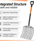 Built Tough Pitch Fork With 10 Tines And Non Slip Handle For Mulching And Garden Cleanup 45 Inch Curved Head Garden Fork
