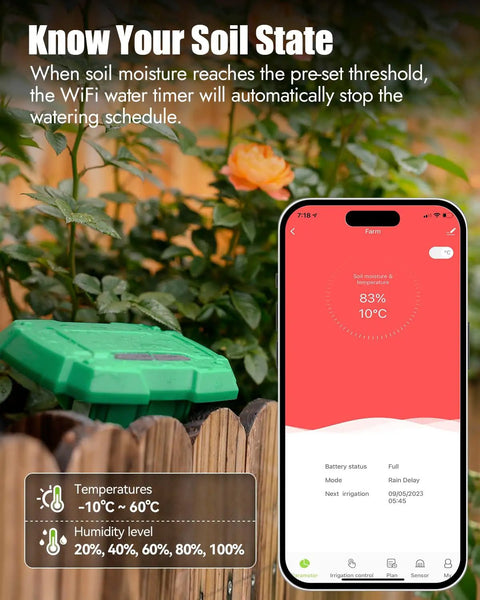 WiFi Soil Moisture Sensor Add-On For Smart Irrigation - Compatible With TTV103WRF And TTV203WRF Sprinkler Timers And TWG004WRF Hub - One Sensor Per Zone - Easy Setup - Real Time Readouts - Weather Resistant Moisture Tester For Yard Or Garden in garden