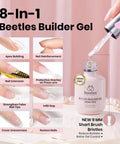 HEMA Free Builder Gel Set With No Wipe Top Coat And Base Coat For Nails Long Lasting Shine bottle and application examples