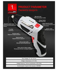 Mini Cordless Electric Screwdriver And Power Drill Set With 45 Precision Bits 4 8V Wireless Hand Tool Featuring Bright Led Light Quick Change Chuck displayed with product parameters.