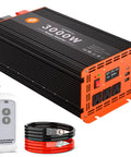 3000W Power Inverter 12V DC To 110V AC Converter With LCD Display, 6000W Peak, 3 AC Outlets, remote control, cables included