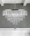 Glam Crystal Chandelier Pendant Light, 19.7 Inch Teardrop Crystal Drops, 6 Lights, Convertible From Hanging Pendant To Semi Flush Mount