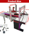 Automatic Carton Sealer And Strapping Machine For Shipping Boxes Dual Function Carton Tape Sealer High Speed Box Packing With No Sweat Operation And Big League Throughput Rating dimensions showing product size and components