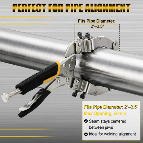 11 Inch Locking Welding Pipe Pliers Clamp For Round Tubes 2 To 3.5 Inches Heavy Duty High Carbon Steel For Metal Fabrication Industrial Home Workshop DIY Woodworking holding 2-3.5 in pipe