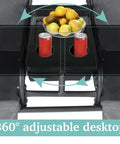 Adjustable tabletop with fruits and drinks on Two Seat Outdoor Patio Swing Chair With Canopy And Cooler Removable Cushions