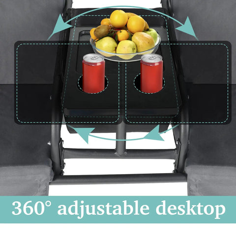 Adjustable tabletop with fruits and drinks on Two Seat Outdoor Patio Swing Chair With Canopy And Cooler Removable Cushions