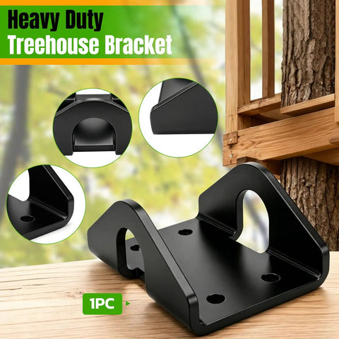 Beefy Heavy Duty Treehouse Bracket With Attachment Bolts For 1.25 Inch Lags Or TABs Static Support Plate High Strength Steel Powder Coated Black Load Bearing Treehouse Hardware on deck