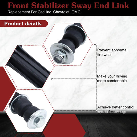 Front Stabilizer Sway End Link replacement for Cadillac Chevrolet GMC, black steel suspension link with bolts