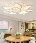Modern 10 Head Dimmable LED Ceiling Light With Remote Control, Metal And Acrylic Petal Design in a dining area scene