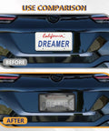 Before and after comparison of license plate with 2 Pack Clear License Plate Protectors With Unbreakable Transparent Frames