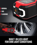 Cordless Tire Inflator With Digital Pressure Gauge showing built-in LED light and safety modes for dim conditions
