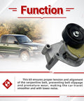 Premium 90K-38488 Serpentine Belt Tensioner Idler Pulley Kit, black pulley on aluminum bracket for Toyota V8 engine use