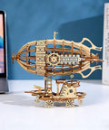 3D Wooden Airship Puzzle for Grown-Ups and Kids DIY Model Kit Brain Teaser with Laser Cut Plywood Craftsmanship displayed on desk