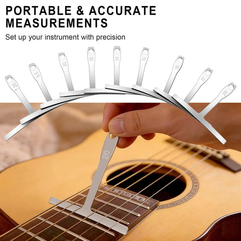 Pro Grade Guitar Luthier Tools Kit With 10 Pcs Of Stainless Steel Setup Tools on acoustic guitar, measuring string action.