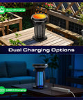 Image showing the Solar Powered Bug Zapper Outdoor All Weather Waterproof Mosquito Fly Trap 4200V Electric Grid Rechargeable for patio and indoors.
