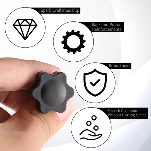 Hand holding 12 Pack 1/4-20 Black Star Knobs With Grippy Knurled Hand Grip, showing star shape and durability features.