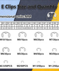 E clips size and quantity chart from 850 Pieces C Clip And E Clip Retaining Rings Set With Snap Ring Pliers And Tweezers In 24 Sizes Stainless Steel 304 For Auto Repair Machinery And DIY Projects Ideal For Quick Fixes
