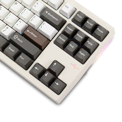 Badass Cnc Aluminum Mechanical Keyboard Featuring Smooth Triple Mode Wireless Connectivity Quick Release Design And Dope Hot Swap Pbt Keycaps close-up of keys with brown and black keycaps, showcasing function buttons.