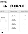 Size guidance chart for Top Tier Floral Block Print Cotton Tablecloth Yellow Rectangular Dining Cover Washable Farmhouse Kitchen Linen.