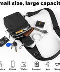 Sling Crossbody Bag with Zipper Lock And RFID Blocking Water Resistant Material Dual Anti Theft Design with contents displayed