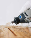 Heavy Duty Wool Felt Polishing Buffing Wheel Kit With Mandrel For Drill And Rotary Tool features in use for wood surface polishing.