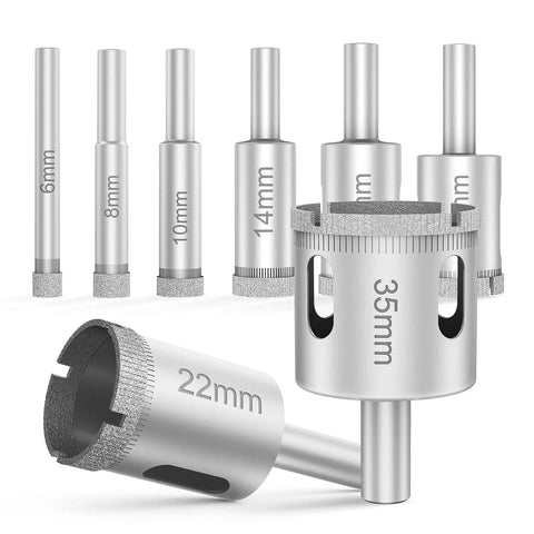 Diamond Drill Bits Hole Saw Kit For Glass And Ceramic Tiles, Marble, Granite, Stone Bottles 6mm To 35mm 12 Piece Set with blades