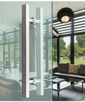 Back-To-Back Glass Door Handle Set For Indoor Outdoor Use, Stainless Steel Brushed, Square Tube, Mounted on Glass Door