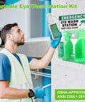 Man installing Portable Eyewash Station Emergency Eye Wash Kit With 16oz Bottles Wall Mounted OSHA Approved ANSI Z358.1-2014