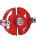 Red component of Doweling Jig Kit for Woodworking Pros and DIY Enthusiasts showing two metal drill bushings