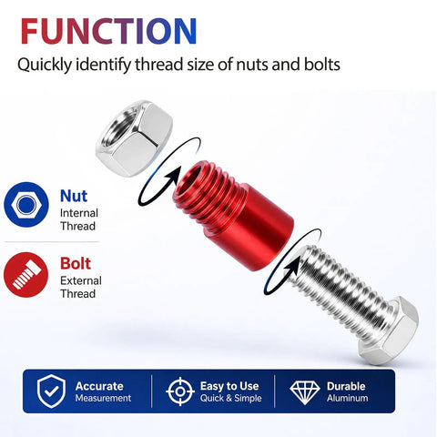 Super Cool 14 Piece Thread Gauge Kit Check Inch And Metric Bolt Nut Sizes Fast With Aluminum Checker Tool For Your Car Or Bike Repair Projects Inside Neat Storage Box, red