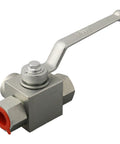 Three Way High Pressure Ball Valve Carbon Steel Manual Tee For Water Oil Gas BSP Thread 500 Bar Working Pressure G1/4 To G3/4 Size G3/8 Heavy Duty Industrial Fittings, side view