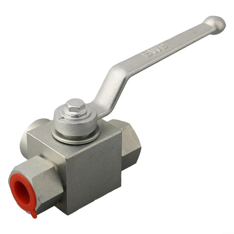 Three Way High Pressure Ball Valve Carbon Steel Manual Tee For Water Oil Gas BSP Thread 500 Bar Working Pressure G1/4 To G3/4 Size G3/8 Heavy Duty Industrial Fittings, side view