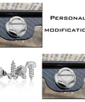 4 Piece 304 Stainless Steel License Plate Screw Kit With Slotted Bolts And Self Tapping Design For Secure Front Rear Car Truck Suv Mounting silver screws displayed on vehicle surface.