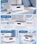 Top Shelf Professional 48KHz Ultrasonic Jewelry Cleaner Heavy Duty on a countertop with jewelry and eyeglasses for cleaning.